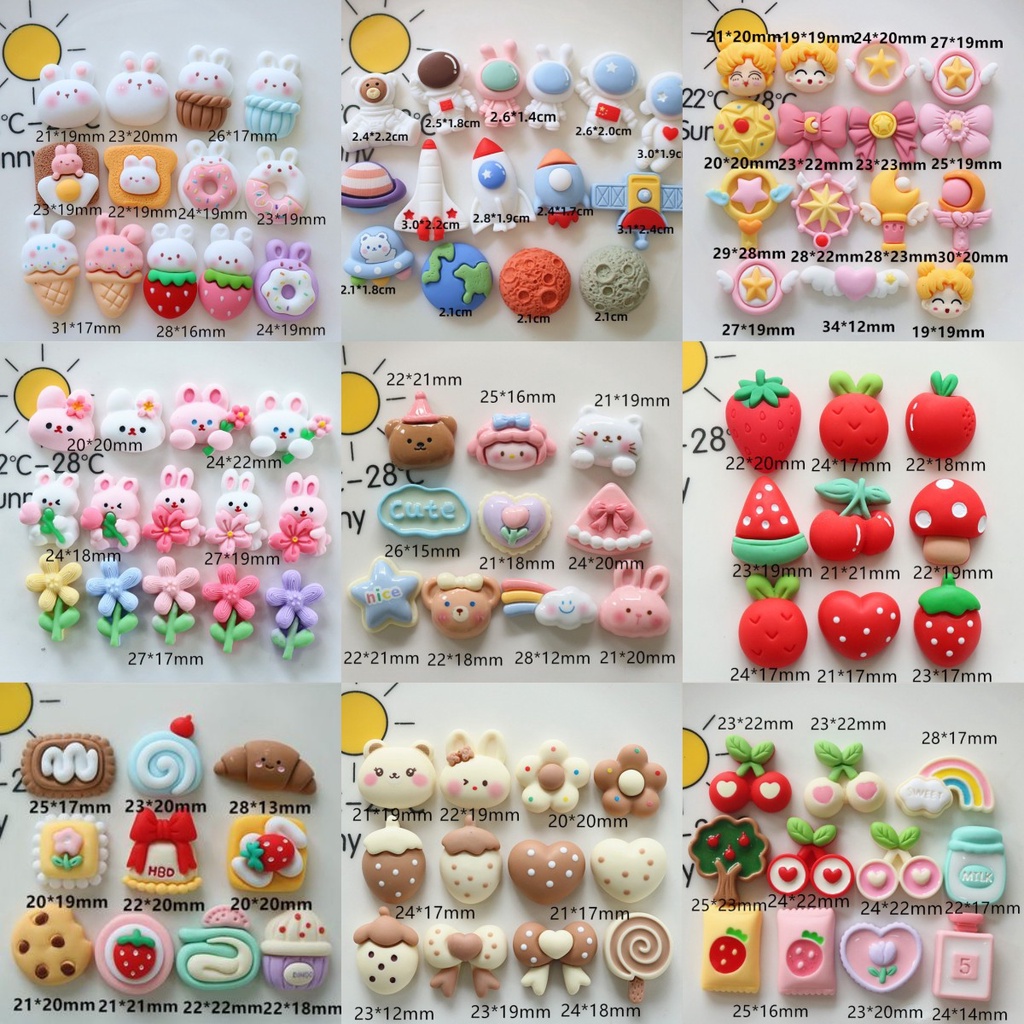 【สุ่มคละแบบ】จี้การ์ตูนดอกไม้ ขนมหวาน ด้านหลังแบน DIY สําหรับตกแต่งเคสโทรศัพท์ 10 ชิ้น ต่อชุด