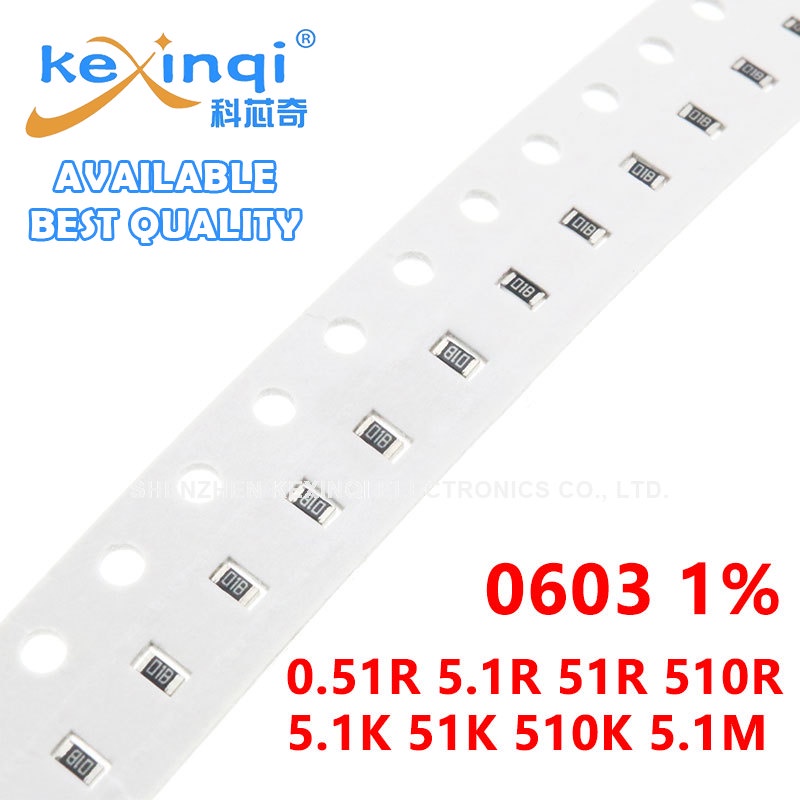 100 ชิ้น/ล็อต SMD 0603 ตัวต้านทาน 1% 1/10W ความต้านทาน 0R โอห์ม 0.51R 5.1R 51R 510R 5.1K 51K 510K 5.