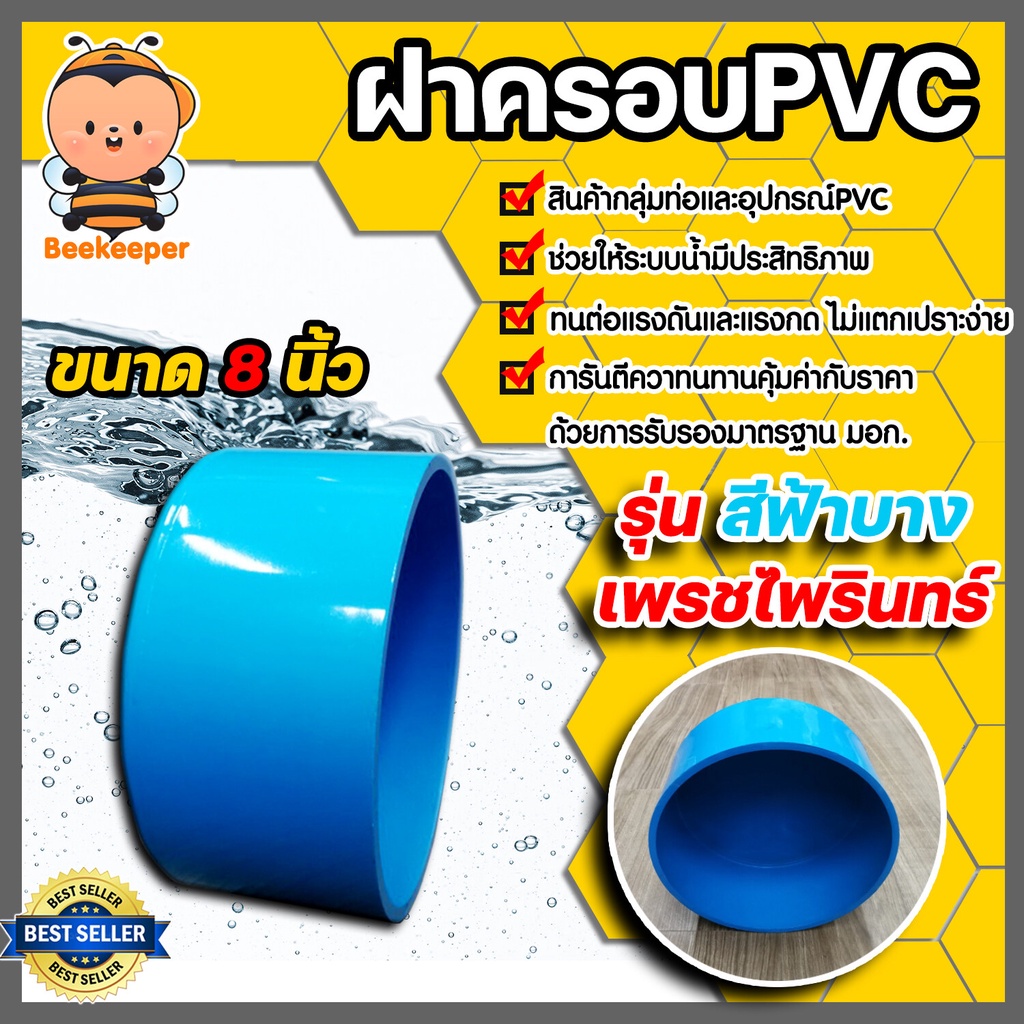 ฝาครอบPVC ขนาด 8 นิ้ว ฝาครอบพีวีซี สีฟ้าบาง ฝาพีวีซี ฝาPVC ฝาครอบท่อ ฝาพีวีซีปิดท่อ ฝาพีวีซีครอบท่อ 