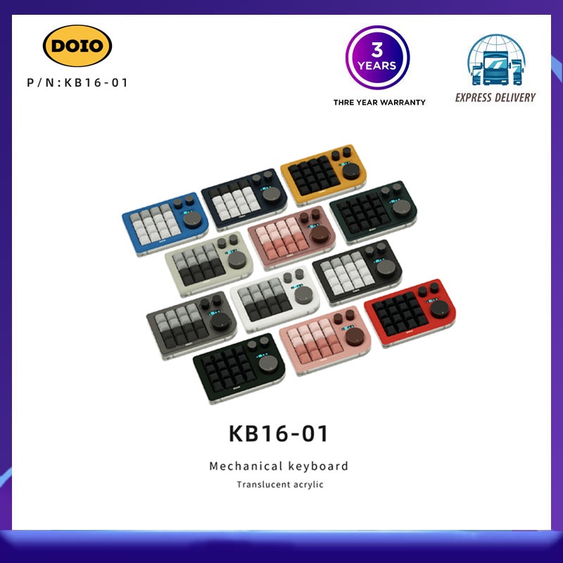 Doio คีย์บอร์ด 16 คีย์ ขนาดเล็ก พร้อมลูกบิดสามปุ่ม KB16-01