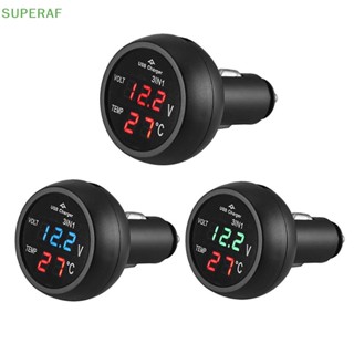 Superaf 3 in 1 เครื่องวัดอุณหภูมิโวลต์มิเตอร์ดิจิทัล LED 12V 24V ชาร์จ USB สําหรับรถยนต์