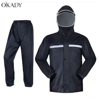 OKADY เสื้อกันฝนกางเกงกันฝนสูทแยกส่วนแฟชั่นกันพายุตัวยาวเต็มตัว