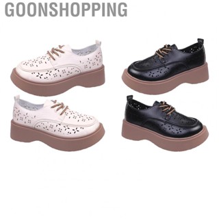 Goonshopping Thick Soled PU Leather Shoes  Fashionable Rubber Lace Up 1 Pair British Style Leather Shoes  for Daily Life