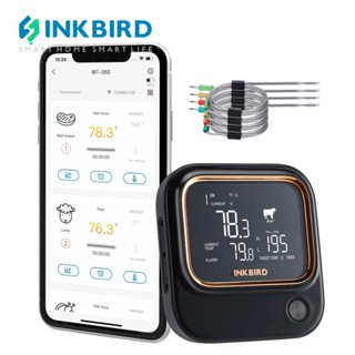 Inkbird IBT-26S เครื่องวัดอุณหภูมิเตาอบ Wi-Fi ดิจิทัล วัดอุณหภูมิอาหาร บาร์บีคิว พร้อม 4 โพรบ ควบคุมผ่านแอพ USDA ตั้งค่าล่วงหน้าเนื้อสัตว์ และไฟแบ็คไลท์ ปรับได้