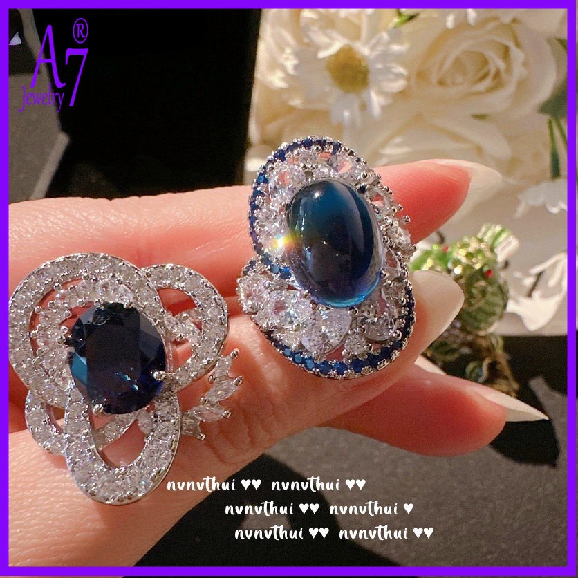 A7| Blue Vortex Ring Elegant Sapphire Blue Diamond Ring เครื่องประดับชั้นดี M3426