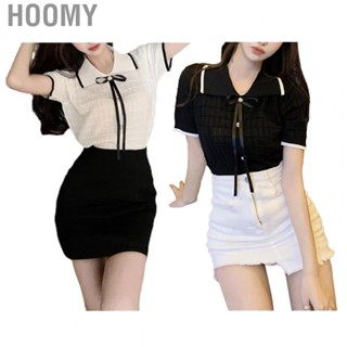 Hoomy Women Knitted Blouse  Short Sleeve Summer Shirt Elegant Tie Front  for Lady for Shopping