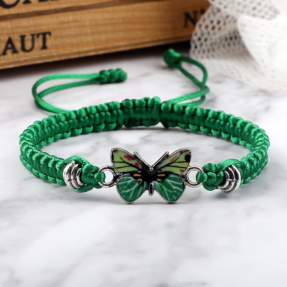 สร้อยข้อมือ กําไลข้อมือถัก จี้ผีเสื้อ สีพื้น หลากสี ปรับได้ ของขวัญปาร์ตี้ สําหรับผู้หญิง