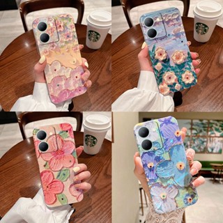 เคสโทรศัพท์มือถือ ซิลิโคนนิ่ม ลายภาพวาดสีน้ํามัน รูปดอกไม้ ระยิบระยับ สําหรับ Vivo Y36 4G 5G 2023 Y36