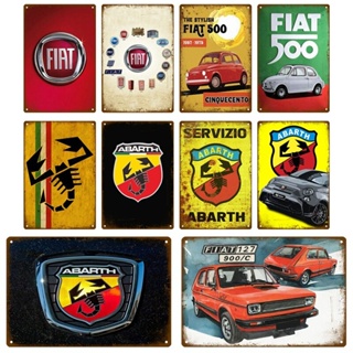 Abarth FIAT ป้ายโปสเตอร์โลหะดีบุก สไตล์วินเทจ เรโทร สําหรับตกแต่งผนังห้อง โรงรถ