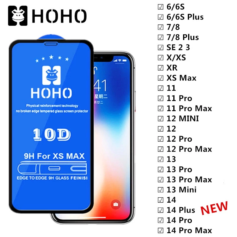 HOHOฟิล์มกระจก ใช้สำหรับ iphone 14 6S 6 7 8 Plus XS XR MAX 11 12 13 14 Pro Max 12 13 Mini SE 10D ฟิล์มกระจกกันกระแทก