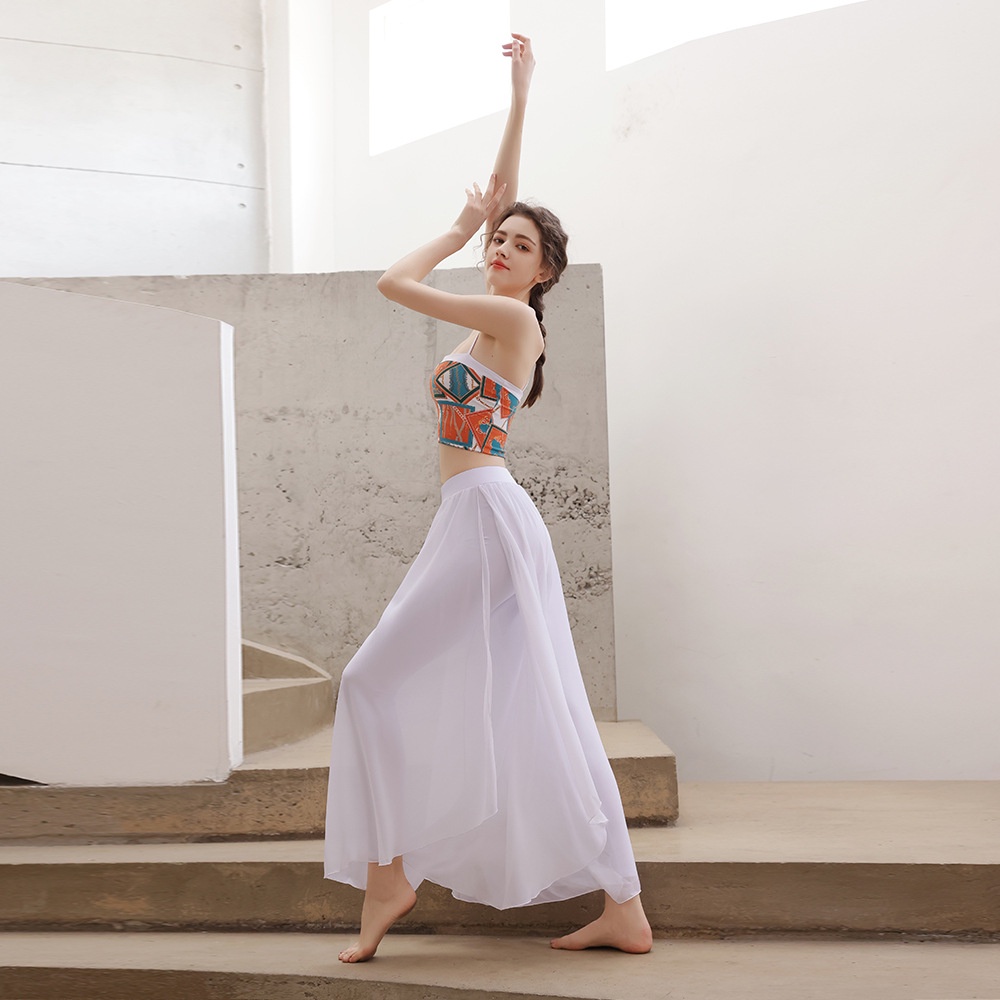 ชุดเสื้อแขนกุด และกางเกง ผ้าชีฟอง สไตล์คลาสสิก สองชิ้น สําหรับผู้หญิง ใส่เต้นรํา เล่นโยคะ พิลาทิส