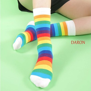 Daron ถุงเท้าลําลอง ผ้าฝ้าย สีรุ้ง สไตล์ฮาราจูกุ แฟชั่นเรโทร สําหรับผู้หญิง