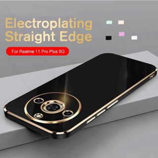 Luxury Square Plating Gold Frame Back Lens Cover For Realme11 Realmi 11 Pro+ Shockproof Cover