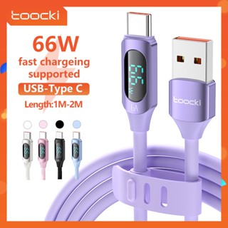 Toocki USB ไปยัง Type-C สายซิลิโคน 66W 6A สายชาร์จข้อมูลได้อย่างรวดเร็วพร้อมจอแสดงผลดิจิตอล LED สายชาร์จสำหรับ Huawei Xiaomi Samsung