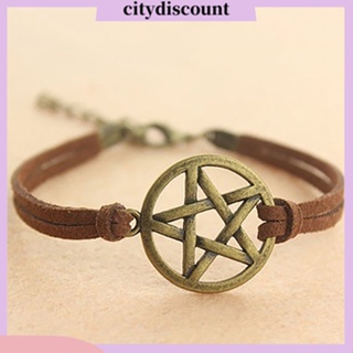 &lt;citydiscount&gt; สร้อยข้อมือ สายหนังเทียม ทรงกลม ลายดาวกลวง สไตล์วินเทจ สําหรับผู้หญิง