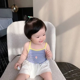 เสื้อสายเดี่ยวไขว์หลังผ้าฝ้ายลายน่ารักๆสำหรับเด็ก ผ้านุ่มเด้ง ระบายอากาศ🌈