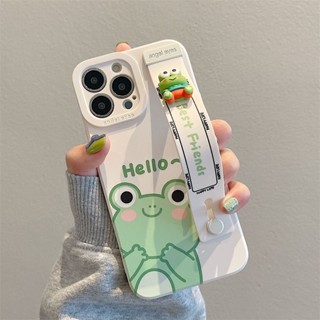 เคสโทรศัพท์มือถือ ลายการ์ตูนกบน่ารัก พร้อมสายคล้องข้อมือ สําหรับ iPhone 11 12 13 14 Pro Max