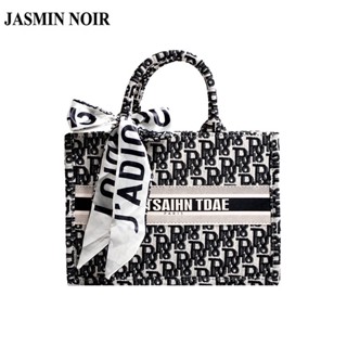 Jasmin NOIR กระเป๋าถือ กระเป๋าสะพายไหล่ ผ้าไนล่อน ทรงสี่เหลี่ยม พิมพ์ลายตัวอักษร จุของได้เยอะ สําหรับสตรี