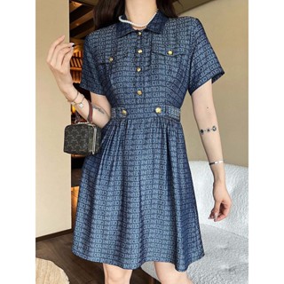 TEO5 CEL * N 23 spring and summer new full-width logo lapel short-sleeved dress womens waist waist waist waist design with hardware