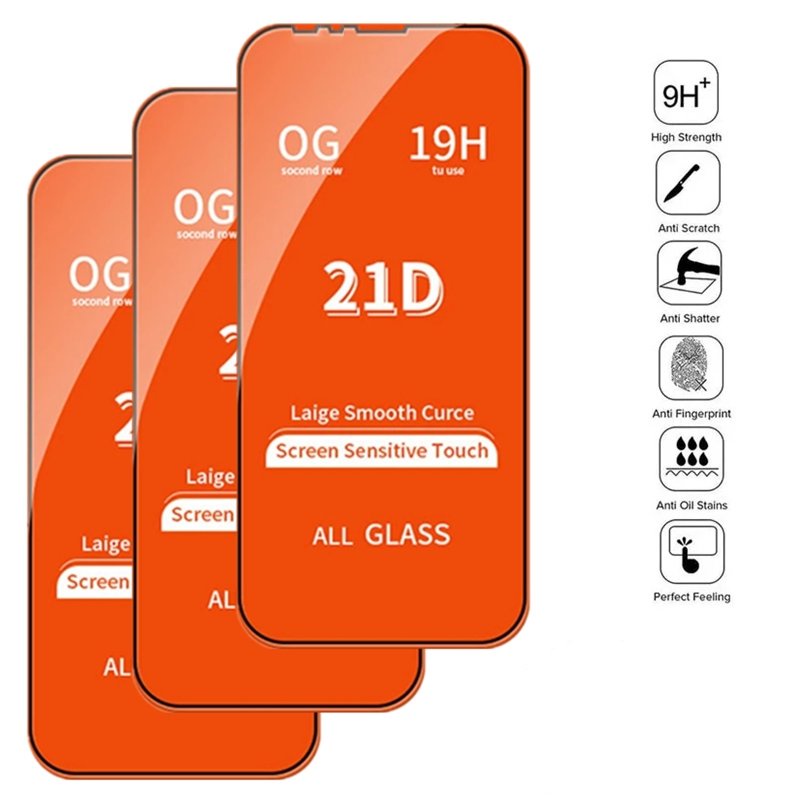 ฟิล์มกระจกนิรภัยกันรอยหน้าจอ HD 21D สําหรับ IPhone 15 14 13 11 12 Pro Max 12Mini 13Mini 14Plus 15Plu