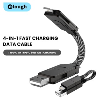 Elough 4 in 1 PD 60W สายชาร์จเร็ว USB Type C สายเคเบิล สําหรับ Samsung Xiaomi โทรศัพท์มือถือ USB สายเคเบิล