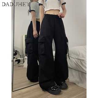 DaDuHey🎈 Womens  American Style Retro Overalls Hiphop High Waist Loose Casual Pants Hip Hop Straight Wide Leg Pants