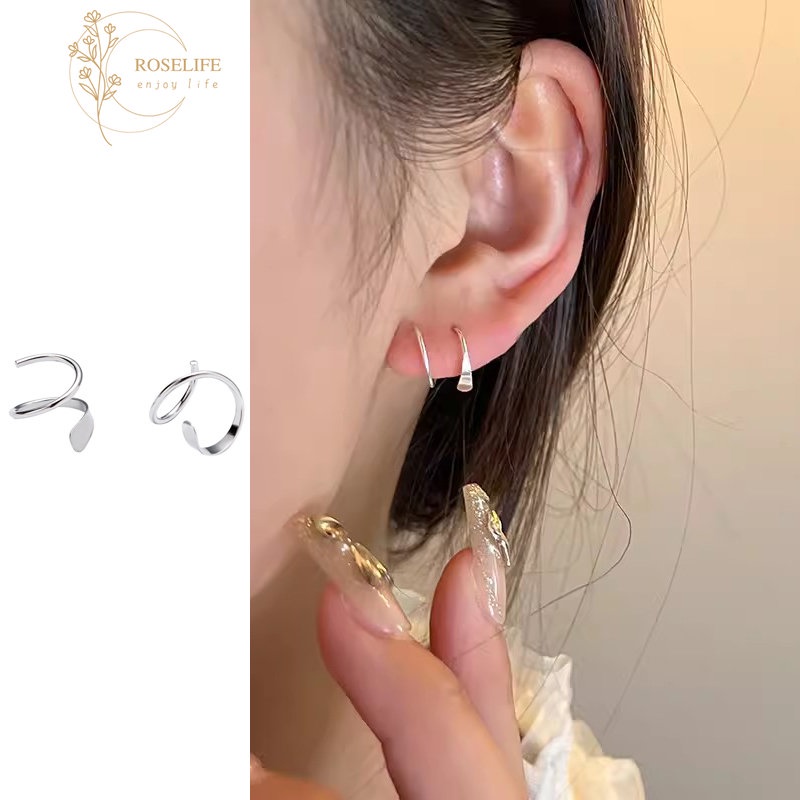 Roselife ต่างหูสตั๊ด เงิน S925 ทรงเรขาคณิต เรียบง่าย กันแพ้ เครื่องประดับ สําหรับผู้หญิง 2 ชิ้น