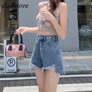 DaDulove💕 New Korean Version of INS Raw Edge Ripped Denim Shorts Niche High Waist A- line Pants Hot Pants