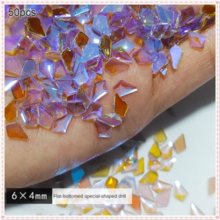 50PCS Nail Art Mixed Super Sparkling Purple Rhinestone Jewelry Special Flat Bottom Shaped Daimond Nail Accessories Manciure Tool For Nail Shop JOYFEEL