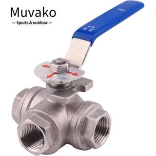 MUVAKO วาล์วน้ํา สเตนเลส 304 3 ทาง เกลียว NPT สวิตช์ปิด 1/2 นิ้ว สีเงิน สําหรับท่อน้ํา น้ํามัน แก๊ส