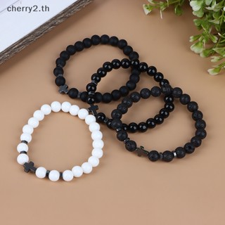 [cherry2] สร้อยข้อมือลูกปัดหินลาวาธรรมชาติ หินโรซารี่ ไม้กางเขน พระเยซู สวดมนต์ สวดมนต์ เครื่องประดับ โยคะ สําหรับผู้ชาย ผู้หญิง [TH]