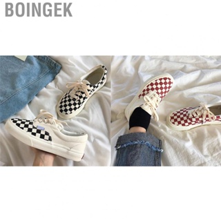 Boingek Checkered Canvas Shoes Soft Lightweight Wear Resistant Dirt for Woman