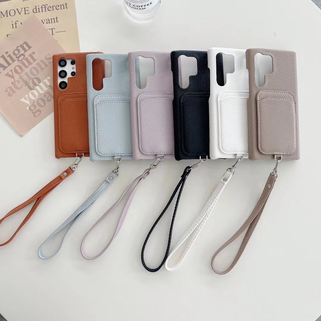 เคสโทรศัพท์มือถือหนัง พร้อมสายคล้องมือ และช่องใส่บัตร แฟชั่นหรูหรา สําหรับ SamsungS24 S23 S22 S21 PLUS S20 ultra Note20 Note20 ultra Note10 Note10plus Note8 Note9 S7 S8 S9 S10 PLUS
