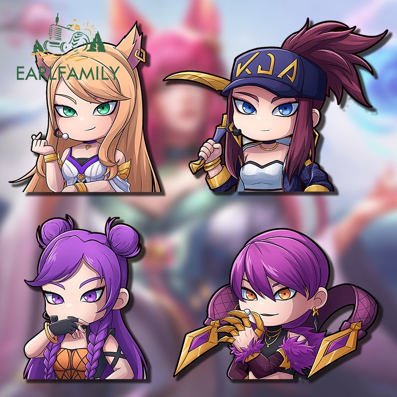 EARLFAMILY 13 ซม.สําหรับKDA Chibi Half Body Karsa Ahri Akariรถสติกเกอร์การ์ตูนDecals Creativeกระจกรถ