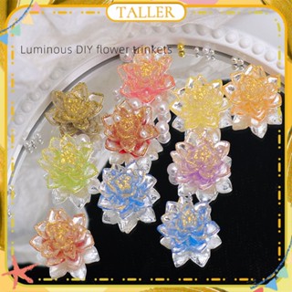 ✧Ready Stcok 50pcs Nail Art Luminous Three-dimensional Lotus Jewelry Colorful Golden Resin Flower Handmade Nail Decoration Manciure Tool For Nail Shop TALLER