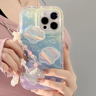 [พร้อมส่ง] เคสโทรศัพท์มือถือ ลายกระดาษเลเซอร์ พร้อมสายคล้องมือ สําหรับ Apple iPhone 15 14 13 12 11 PROMAX XS XR XSMAX SE2020 6 7 8PLUS MINI