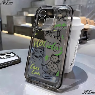 เคสโทรศัพท์มือถือ แบบนิ่ม ลายการ์ตูนแมว สีดํา สําหรับ Apple Iphone 13 14Promax 11 12 7 8p WDO0