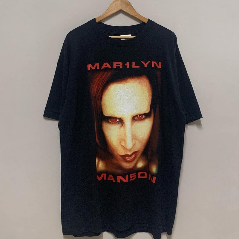 พร้อมส่ง เสื้อยืดแขนสั้น พิมพ์ลาย Marilyn Manson สไตล์วินเทจ เรโทร สําหรับผู้ชาย และคู่รัก