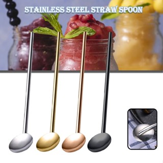 New Stainless Steel Drinking Straws Spoons Reusable Metal Stirring Spoon Straw