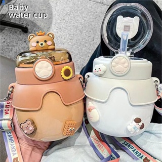 กระติกน้ำร้อนสแตนเลส 316 Kawaii ความจุขนาดใหญ่นักเรียน Bellyband Cup พร้อมฟางถ้วยขวดน้ำแบบพกพา 【bluey】