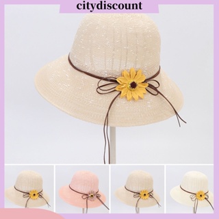 &lt;citydiscount&gt; หมวกปีกกว้าง ประดับโบว์ ดอกไม้ ทรงกลม บักเก็ตฟล็อปปี้ แฟชั่นฤดูร้อน สําหรับผู้หญิง