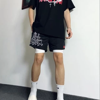 MANSTR ใหม่กางเกงขาสั้นทรงหลวมพิมพ์ลายตัวอักษรสไตล์ฮิปฮอปสตรีทอเมริกันฤดูร้อนสําหรับผู้ชายกางเกงวิ่ง