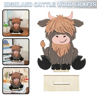 Wooden Highland Cow Decor Farmhouse Rustic Wood Sign Table Desktop Decorations