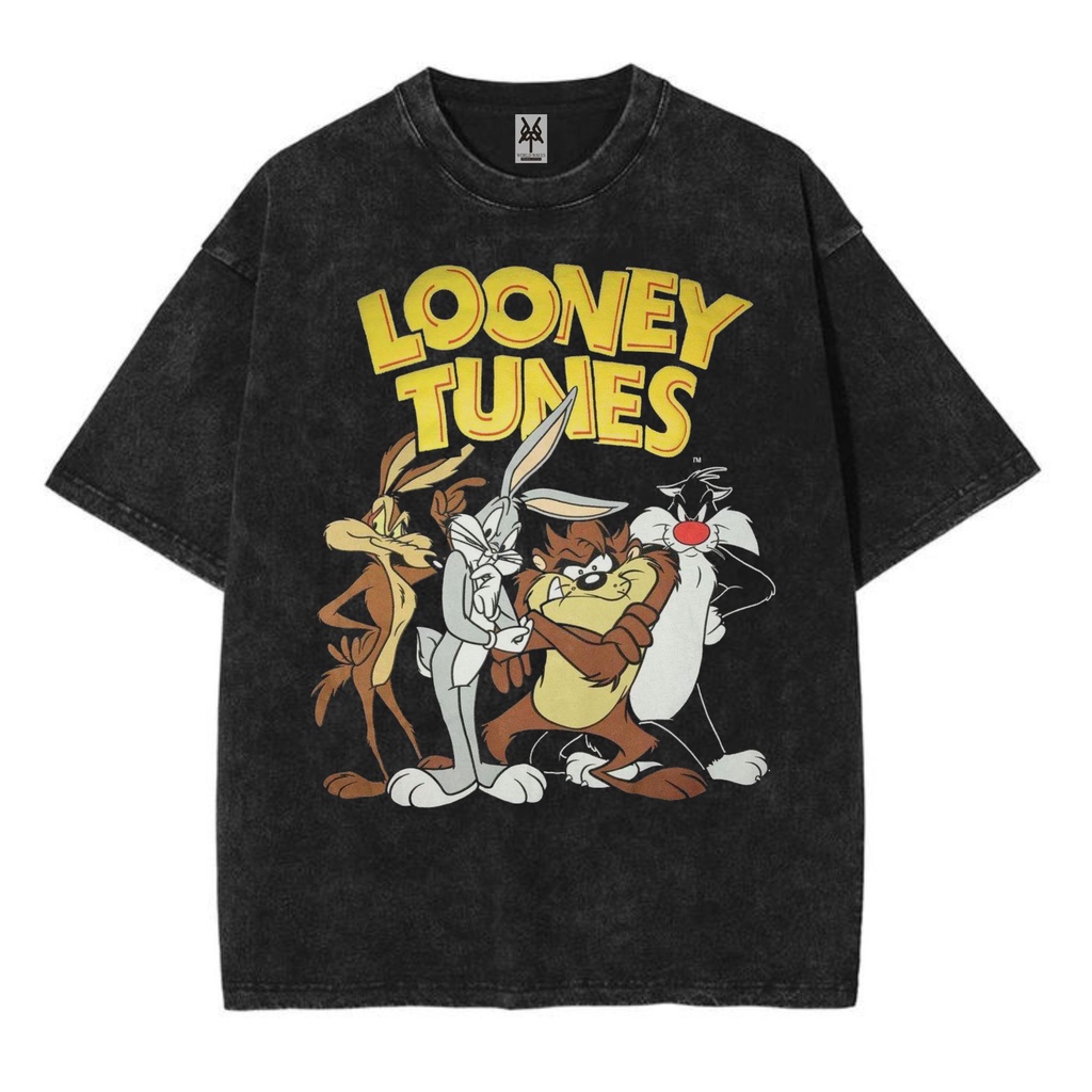 เสื้อยืดวินเทจฟอกวรรณกรรม looney tunes ขนาดใหญ่