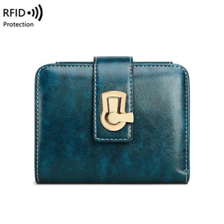 R RFID ใหม่ กระเป๋าสตางค์ใบสั้น มีซิป กันขโมย 30% สําหรับสตรี