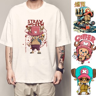 [S-5XL]น่ารัก เสื้อยืดลายการ์ตูน One Piece Tony Tony Chopper แขนสั้นพิมพ์ลายการ์ตูนญี่ปุ่นและเกาหลีเสื้อผ้าคู่ผ้าฝ้าย co