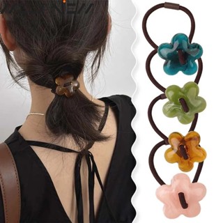  Scrunchies ยางมัดผมหางม้า ยางรัดผม พลาสติก ลายดอกไม้ สไตล์เกาหลี สําหรับเด็กผู้หญิง