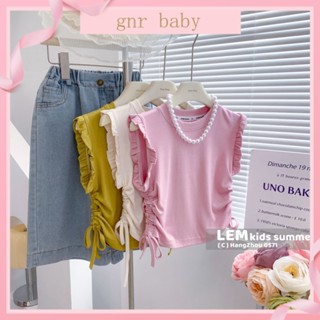 🍓GNR BABY🍊เสื้อกล้าม แขนกุด แต่งลูกไม้ สีชมพู สไตล์เกาหลี สําหรับเด็กผู้หญิง อายุ 3-12 ปี