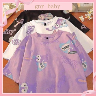 🍇GNR BABY🍓เสื้อยืดแขนสั้น แขนห้าส่วน ทรงหลวม สีขาว สไตล์เกาหลี สําหรับเด็กผู้หญิง อายุ 3-12 ปี