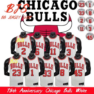 【BJS �� หมายเลขครบรอบ 75 ปี เสื้อกีฬาบาสเก็ตบอล แขนกุด ลาย 23MJ Chicago Bulls สีขาว สําหรับผู้ชาย AJNL